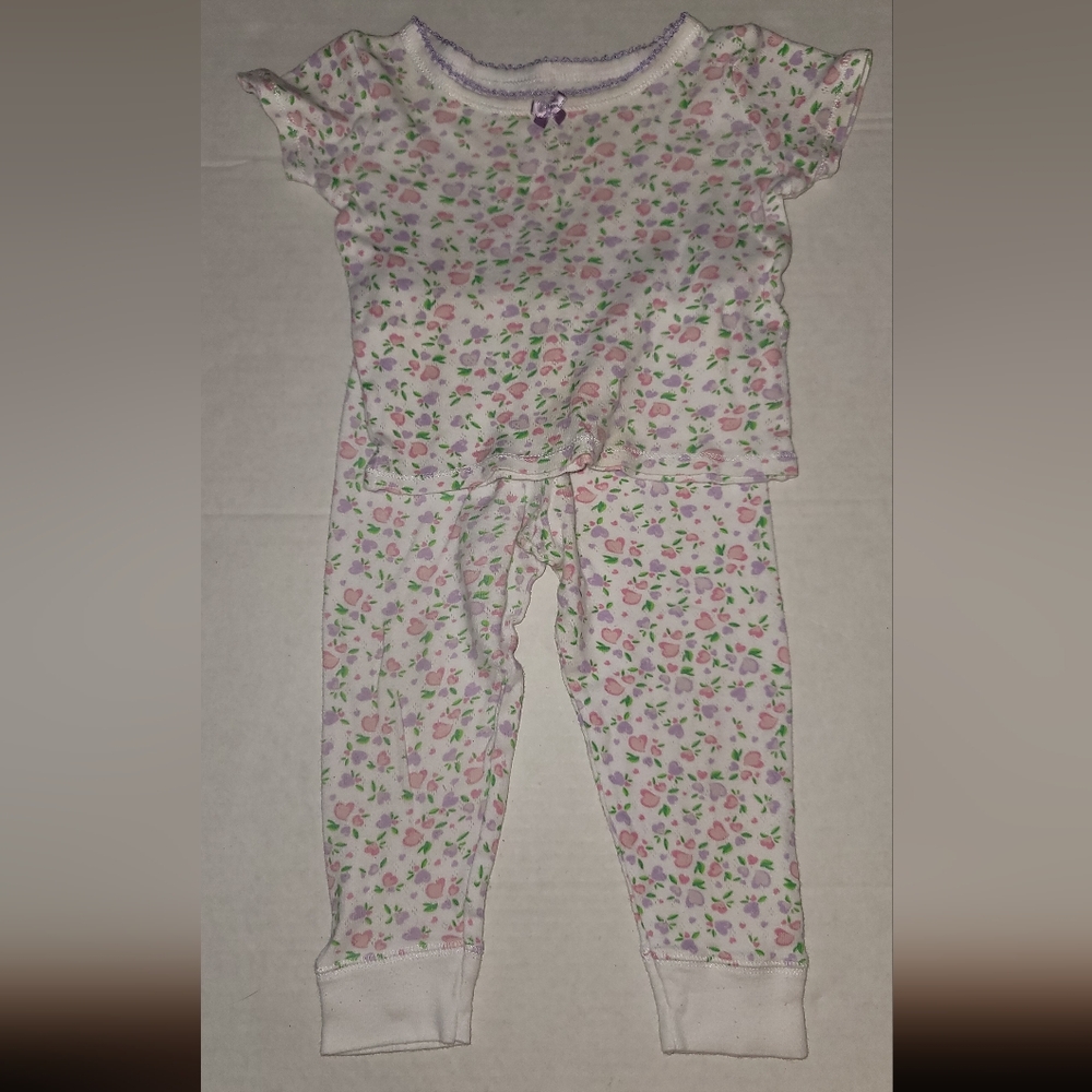 Floral Kids Pajamas 12 Months White Purple Pink